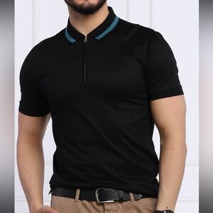 Hugo boss slim fit polo shirt with zipper neck. Mercerised cotton